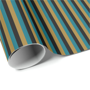 Papier Cadeau Bleu sarcelle, noir, rayure verticale or mat