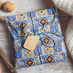 Papier Cadeau Bleu sicilien Bleu blanc céramique méditerranéenne