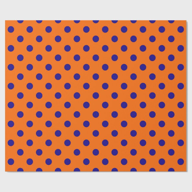 Papier Cadeau Bleu Sur Orange Pois Design Motif (Plat)