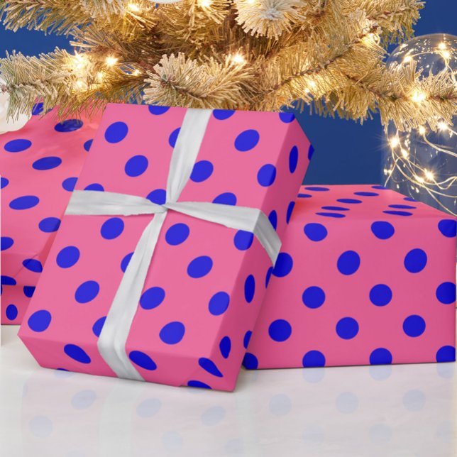 Papier Cadeau Bleu sur rose Pois design Motif (Créateur téléchargé)
