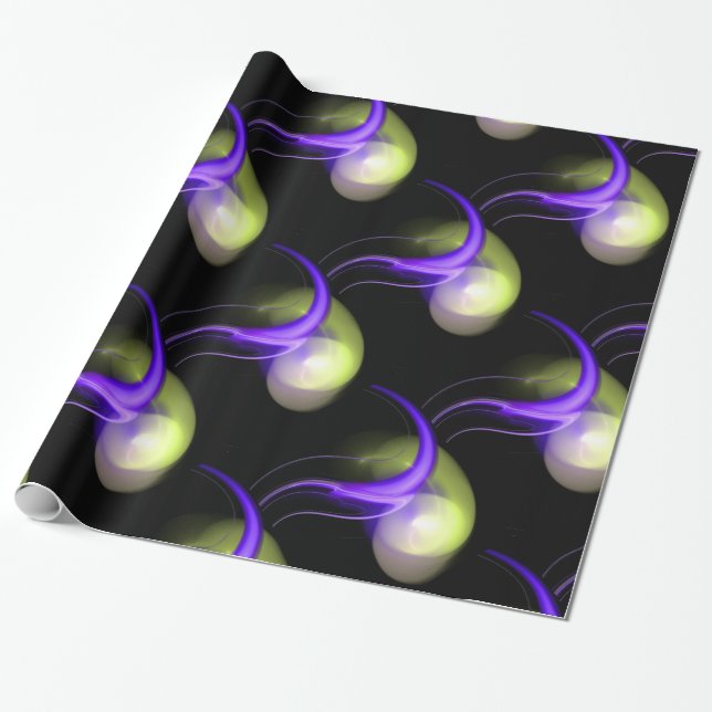 PAPIER CADEAU BLEU VERT BLANC PERLES ALIENS (Déroulé)