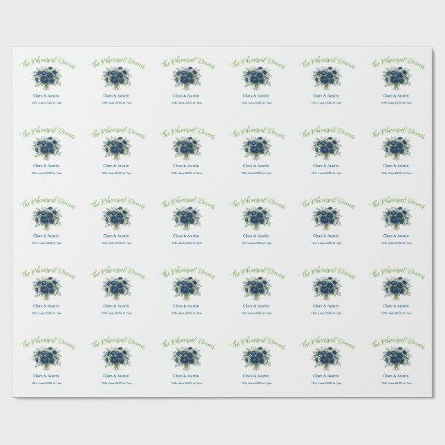 Papier Cadeau bleu vert floral le dîner de répétition modifiable (Plat)