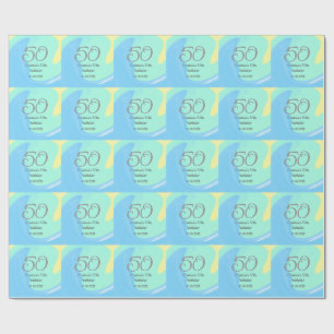 Papier Cadeau bleu vert gris 50e anniversaire ajouter nom date r