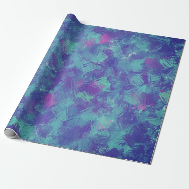 Papier Cadeau Bleu violet Abstrait Brush Strokes Design (Déroulé)