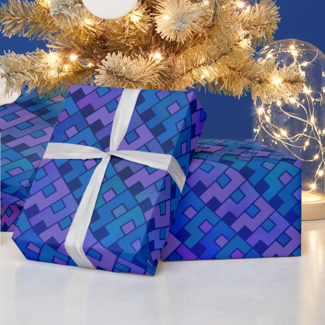 Papier Cadeau Bleu violet géométrique (Vacances)