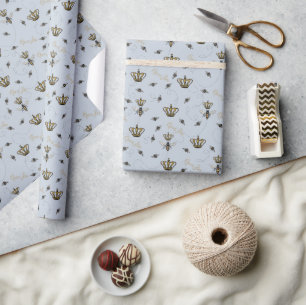 Papier Cadeau Bleue Chic Couronne Royale Dorée Reine Abeille