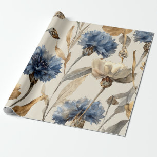 Papier Cadeau Bleuet Élégant Botanique Floral Vintage