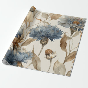 Papier Cadeau Bleuet Élégant Botanique Floral Vintage