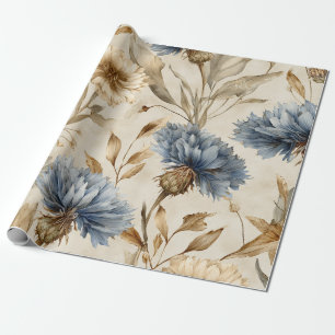 Papier Cadeau Bleuet Élégant Botanique Floral Vintage