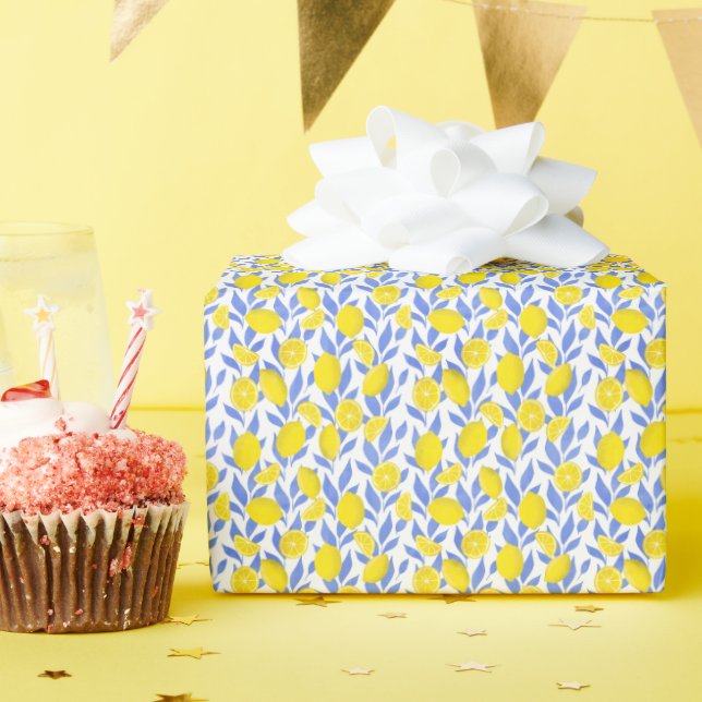 Papier Cadeau Bleus Citrons Méditerranée (Fête d'anniversaire)