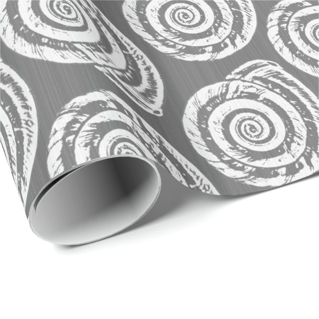 Papier Cadeau Bloc de coquillages spiraux Impression, gris / gri (Coin rond)