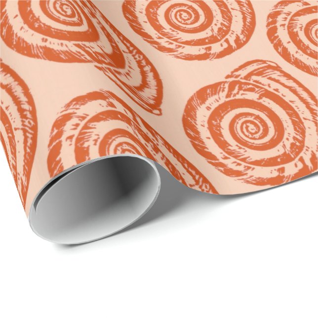 Papier Cadeau Bloc de coquillages spiraux Impression, orange cor (Coin rond)