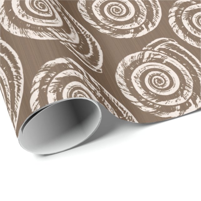 Papier Cadeau Bloc de coquillages spiraux Impression, Taupe Tan  (Coin rond)