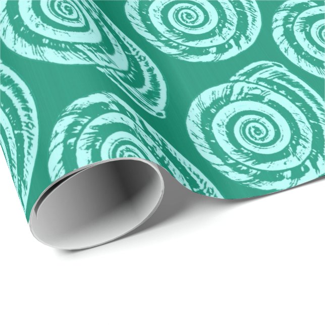 Papier Cadeau Bloc de coquillages spiraux Impression, Turquoise  (Coin rond)