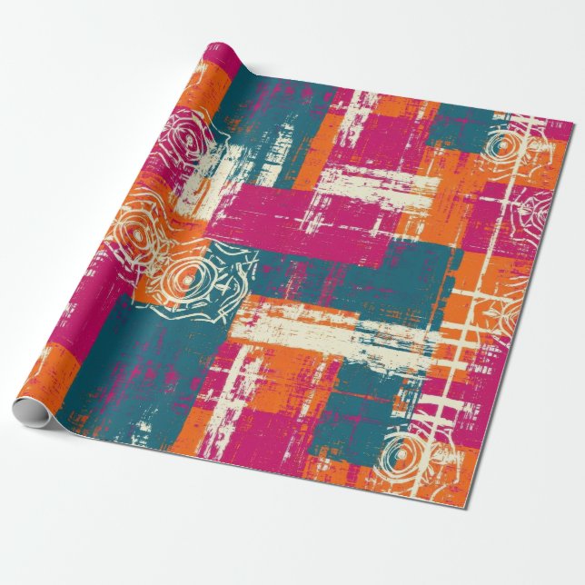 Papier Cadeau Bloc de couleur abstrait motif milieu du siècle (Déroulé)
