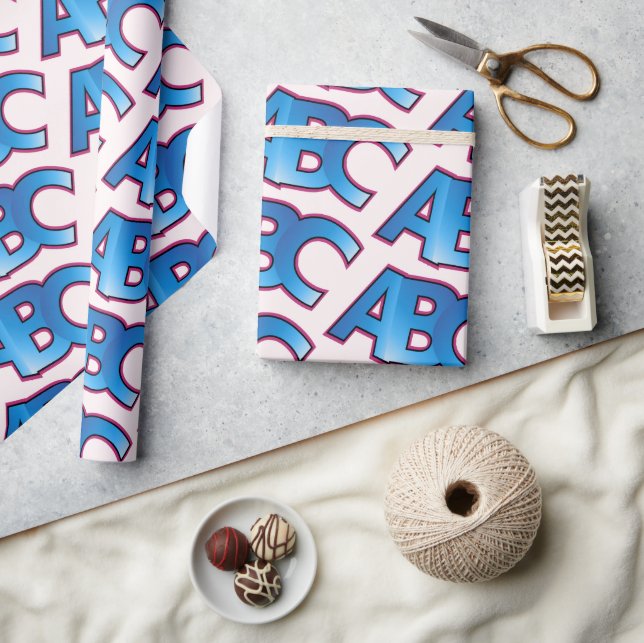 Papier Cadeau Bloc de motif alphabet ABC bleu (Artisanat)