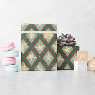 Papier Cadeau Bloc Imprimer Étoiles de Noël - Rouge, Vert et Jau
