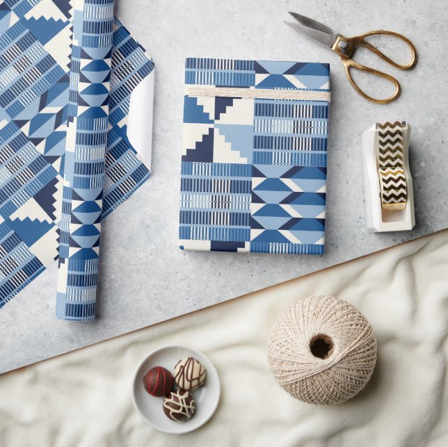 Papier Cadeau Bloc Kente - Indigo doux (Artisanat)