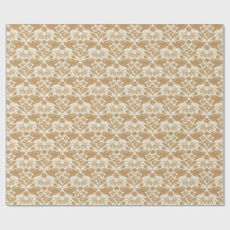 Papier Cadeau Block Print Birds with Florals | Beige & Gold Seam