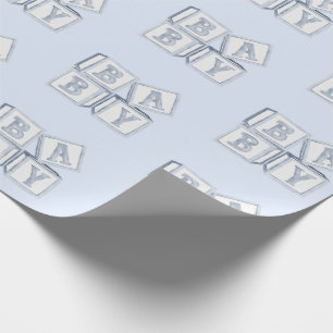 Papier Cadeau Blocs bébé Typographie Bleu Aquarelle Douche