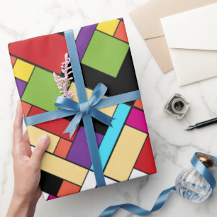 Papier Cadeau Blocs de couleur bleu rouge rouge blanc mi-siècle