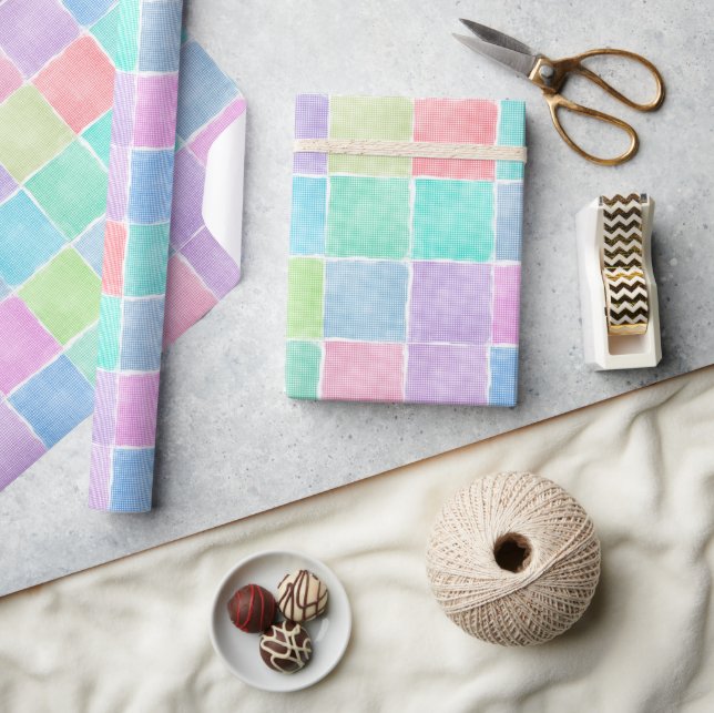 Papier Cadeau blocs en vichy pastel (Artisanat)