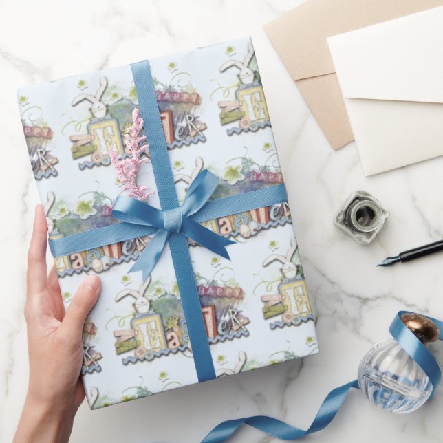 Papier Cadeau Blocs et lapins heureux Pâques (Cadeaux)