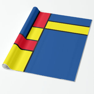 Papier Cadeau Blocs géométriques abstraits rouges, jaunes et ble