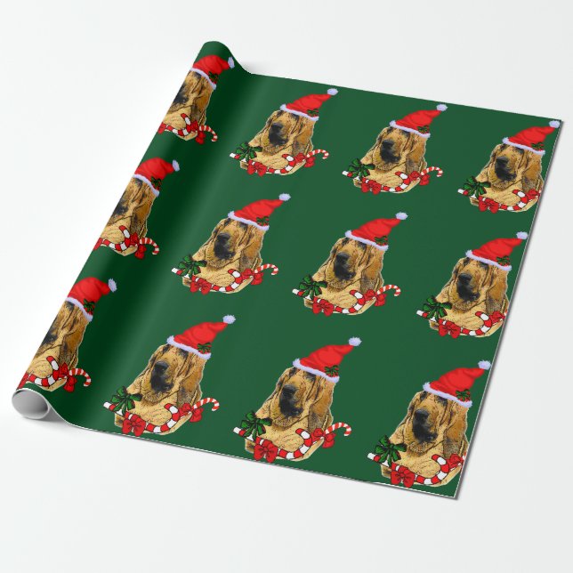 Papier Cadeau Bloodhin à Noël de Santa Hat (Déroulé)