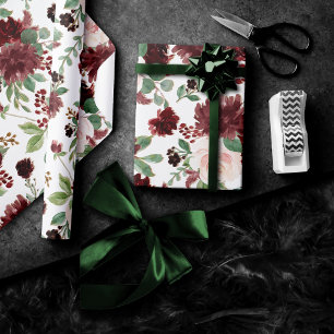 Papier Cadeau Blooms rustiques Terracotta et Marsala Motif rou