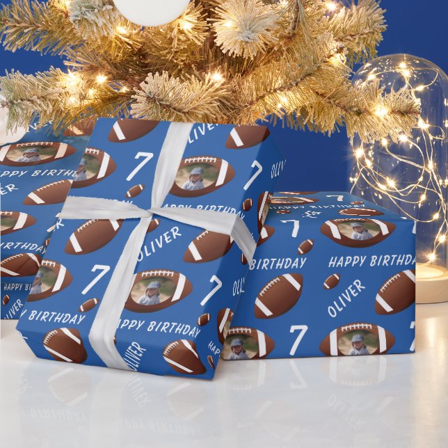 Papier Cadeau Blue American Football Ball Joyeux Anniversaire Ph (Vacances)