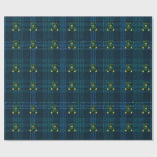 Papier Cadeau Blue and Green Plaid Teddy Bear Wrapping Paper