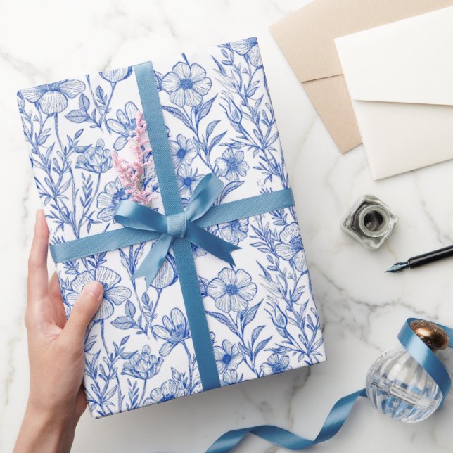 Papier Cadeau Blue and White Chinoiserie Wildflower (Cadeaux)
