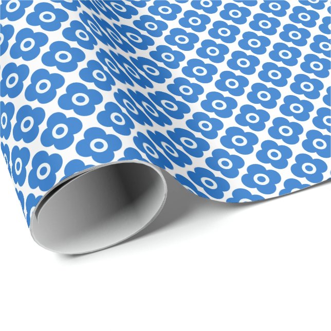 Papier Cadeau Blue and white simple floral pattern retro  floral (Coin rond)