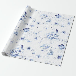 Papier Cadeau Blue Bird Rose Chinoiserie Floral
