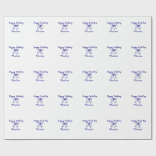 Papier Cadeau Blue bow CUTIE AJOUTER NOM BABY heureux anniversai