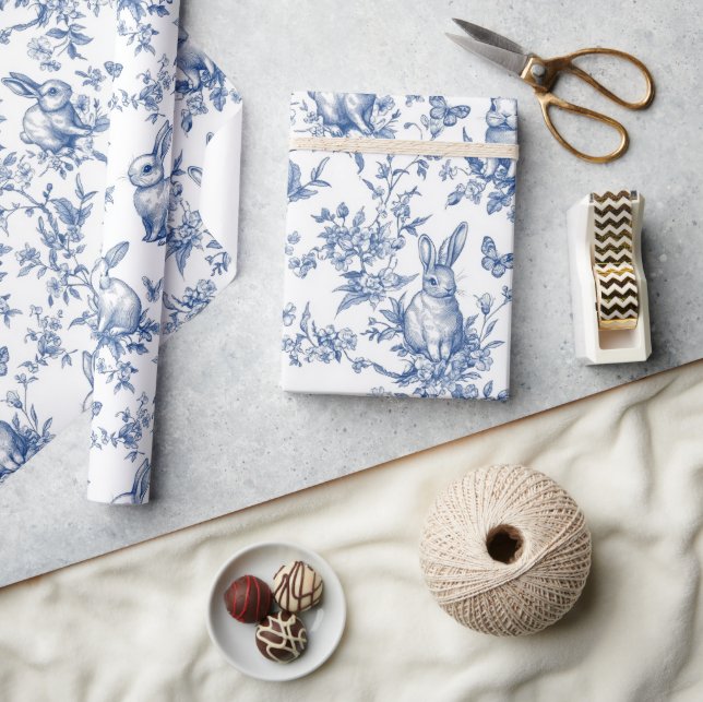 Papier Cadeau Blue Bunny Rabbit Vintage Baby Shower (Artisanat)
