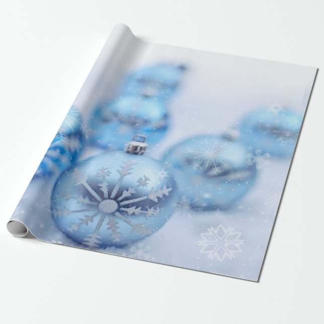 Papier Cadeau Blue Christmas Balls Snowflics Holiday (Déroulé)