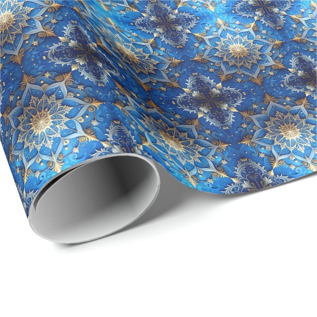 Papier Cadeau Blue Decorative Holiday Wrapping Paper (Coin rond)