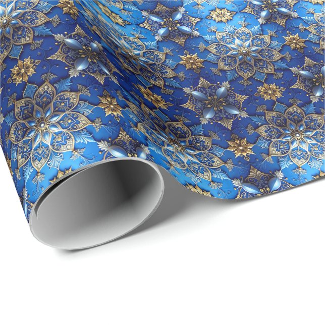 Papier Cadeau Blue Decorative Holiday Wrapping Paper (Coin rond)