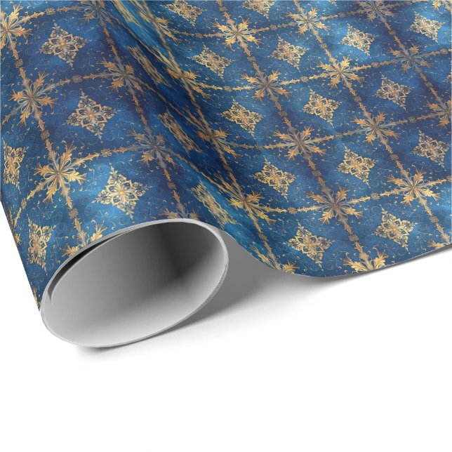 Papier Cadeau Blue Decorative Holiday Wrapping Paper (Coin rond)