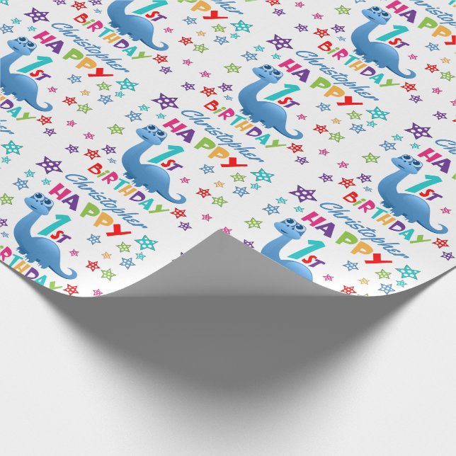 Papier Cadeau Blue Dinosaur 1er anniversaire (Coin)