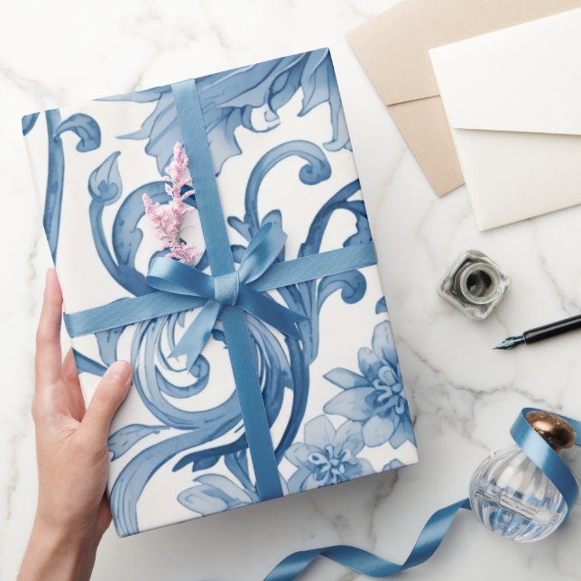 Papier Cadeau Blue Dreams | Floral Watercolor Chinoiserie White (Cadeaux)