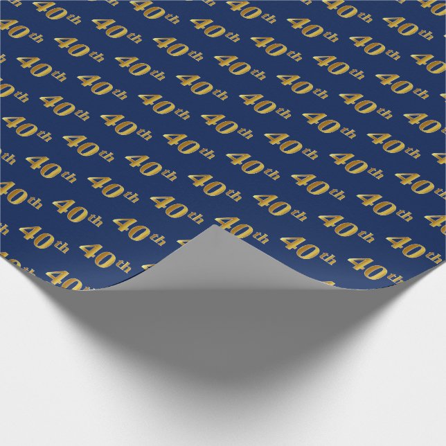 Papier Cadeau Blue, Faux Gold 40th (Quarantième) Event (Coin)