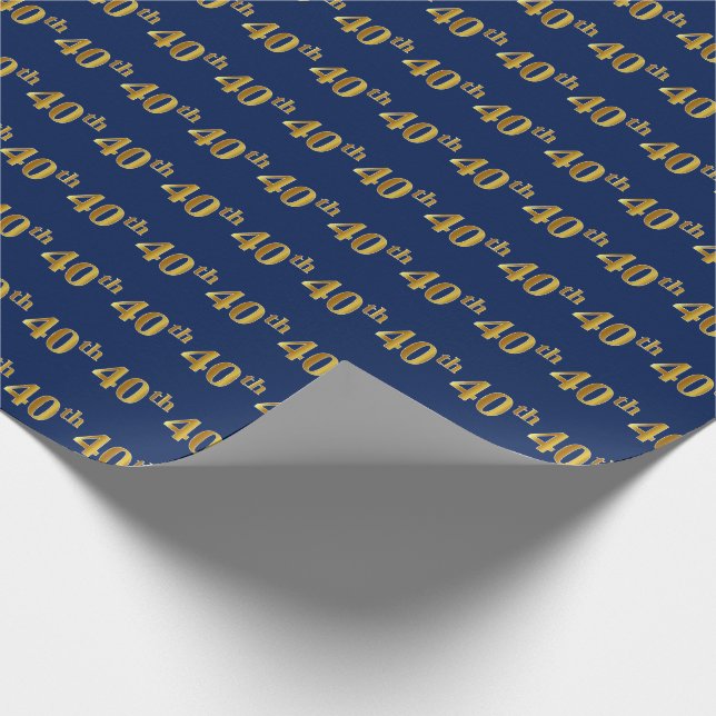 Papier Cadeau Blue, Faux Gold 40th (Quarantième) Event (Coin)