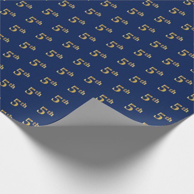 Papier Cadeau Blue, Faux Gold 5th (Fifth) Event Wrapper Paper (Coin)
