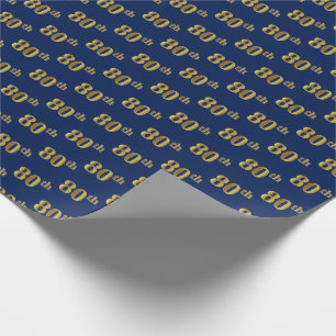 Papier Cadeau Blue, Faux Gold 80th (Eighantième) Event