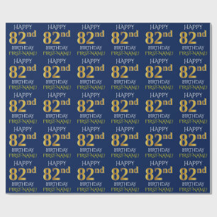 Papier Cadeau Blue, Faux Gold "HAPPY 82nd BIRTHDAY"