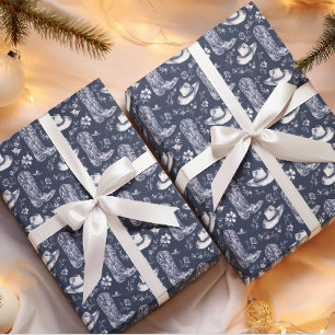 Papier Cadeau Blue Floral Coastal Cowgirl Western Noël