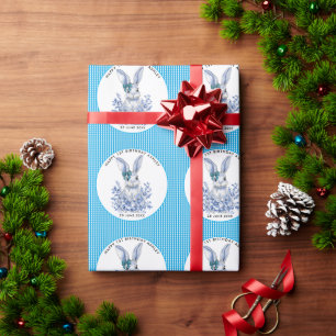 Papier Cadeau Blue Floral Rabbit 1er anniversaire pour les enfan
